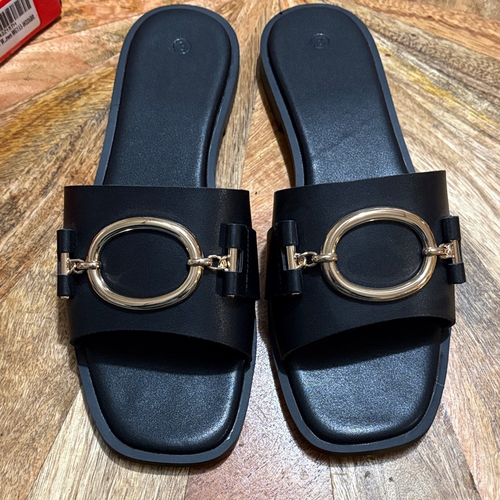 Elegant Black Sandals with Gold Buckle
